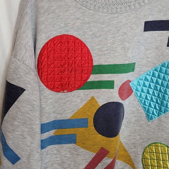 Oversize Sweatshirt Pullover Ge Retro 80s ometric Shapes Applique Couture Lady - Picture 2 of 12